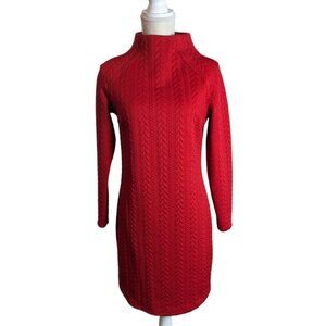 Womens Red Cable Knit Mock Neck Shift Dress Small